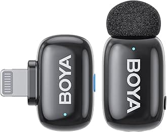 BOYA Mini Wireless Microphone, Ultra Mini 360° Sound Collection Pin Microphone, Compatible with iPhone 14 Series, Instant Connection, Noise Reduction, Plug & Play, AI Audio Conversion, Transmission
