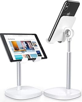 Angle Height Adjustable Cell Phone Stand, Compatible with All Mobile Phones (White)