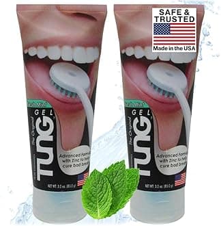 Tung Tongue Gel, Fresh Mint Tongue Cleaner Paste, Bad Breath Odor Eliminator, Halitosis Defense, BPA Free, USA Made (2-Pack)