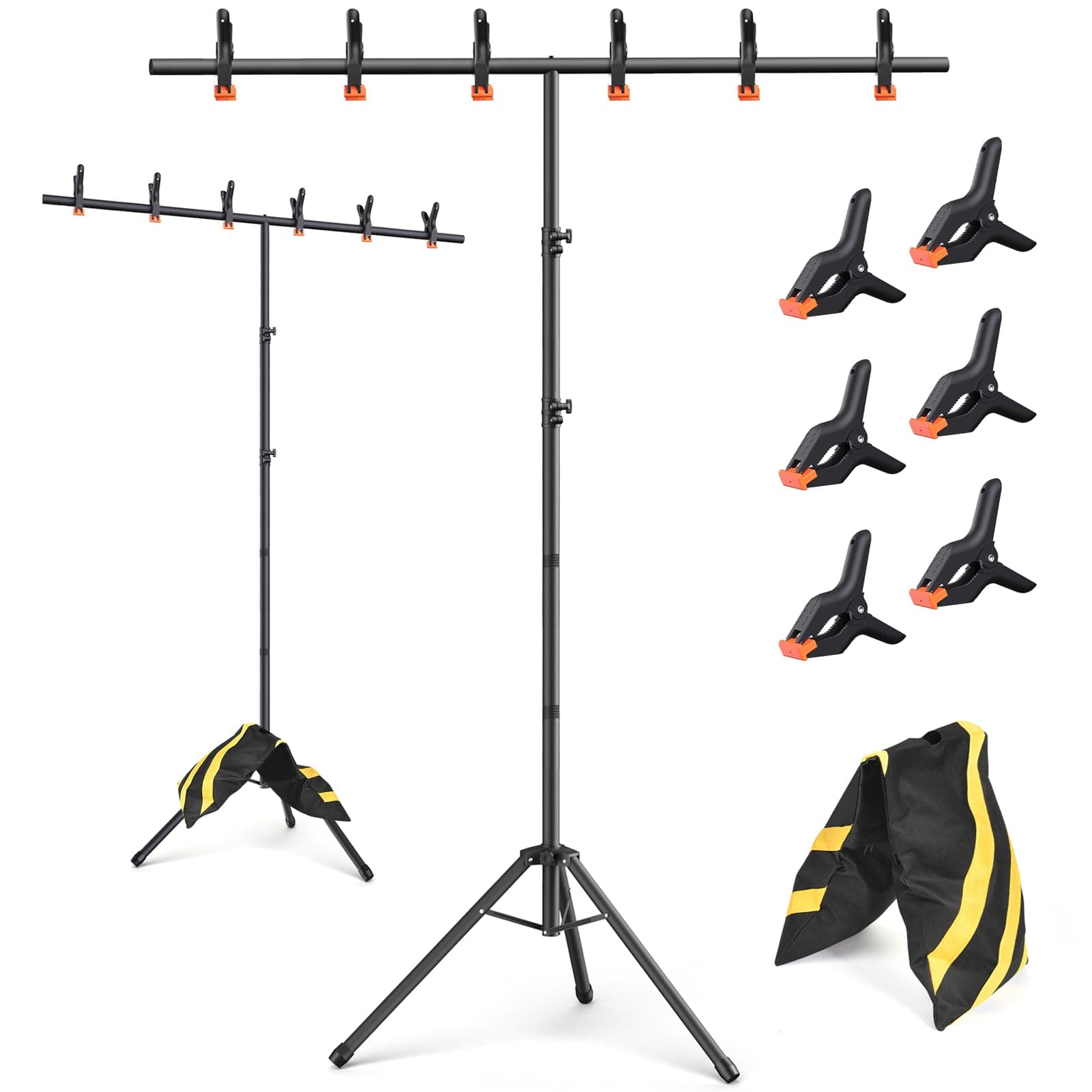 T-Shape Backdrop Stand 8x5FT, Adjustable Background Stand Kit Sturdy Photo Backdrop Stand with 6 Backdrop Clamps, Durable Photography Backdrop Stand for Party, Christmas and Wedding (8 * 5.3FT)