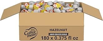 Nestle Coffee mate Coffee Creamer, Hazelnut, Liquid Creamer Singles, Non Dairy, No Refrigeration, 0.375 fl oz Tubs (Pack of 180)
