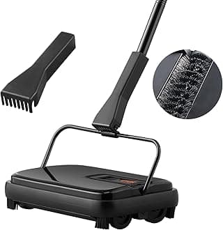 VEVOR Carpet Sweeper, 7.87 in Sweeping Paths, Floor Sweeper Manual Non Electric, 300 ml Dustbin Capacity with Comb for Home Office Rugs Hardwood Surfaces Wood Floors Laminate, Cleans Dust Pet Hair