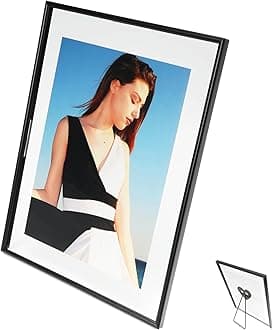 Black Floating Frame 8x10 inches with Romantice Heart Stand, For Picture 7x9,6x8,5x7, Tabletop Shelf Photo Frames, Modern Minimalist Style, Classy Gift For Festival, Home or Wedding Decoration