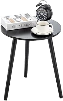 Black Round Side Table, Black End Table Bedside Table Nursery with Wood Legs, Nightstand for Living Room, Bedroom, 16.5 x 20.5 Inches