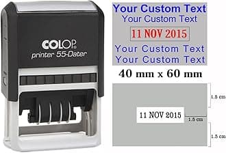 Self Inking COLOP P 55 Dater Stamp Custom Text with Date Stamp Large- Rubber Stamp with Date Office Stationary - Blue Text with Red Date