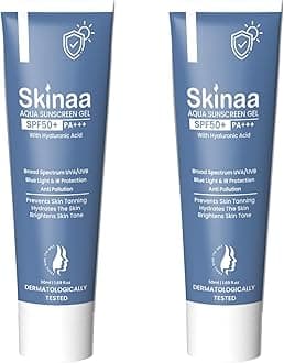 - Hyaluronic Sunscreen Aqua Gel UV SPF 50+ PA+++ | Water Based Waterproof Oil Free Broad Spectrum Hydrating Sun Protection for Oily Skin | Non Comedogenic Pharmacy Sunscreen for Acne Prone Skin (50g, Pack of 2)