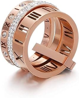 Jaline Stainless Steel CZ Zirconia Roman Numeral Ring For Women Stacking Thumb 3 in 1 Spinner Rings