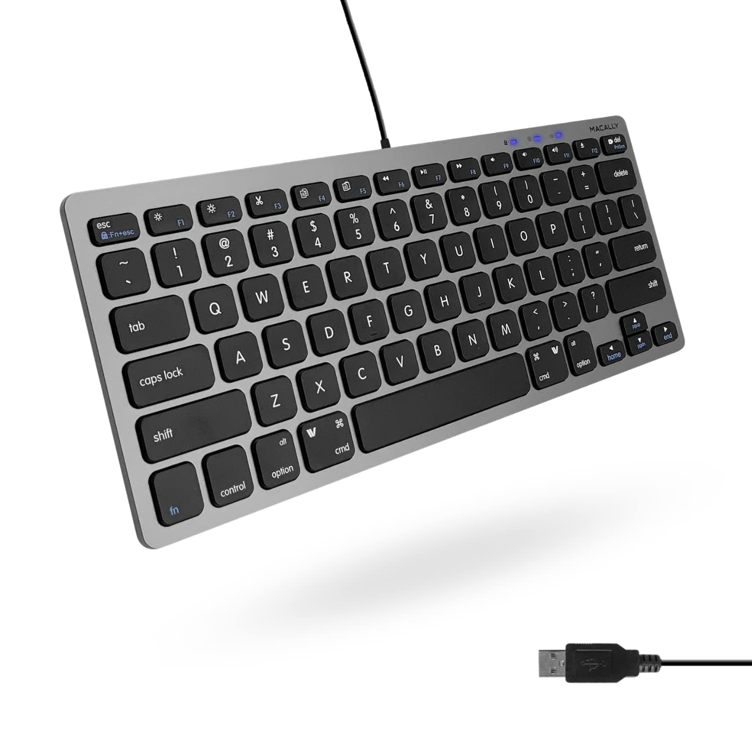 Macally mac Keyboard, Wired, Compact Size, US Layout, Windows Compatible, Silent, Scissor Switch, Full Size, 78 Keys, Working at Home, Tele...