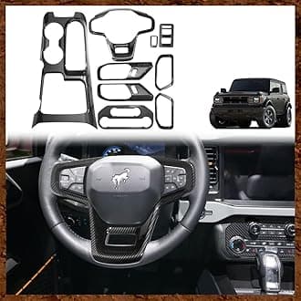 Muslogy for Ford Bronco Set of 9 Interior Modification Accessories Covers,Gear Shift Panel Trim,Inner Door Handle Bowl Cover,Steering Wheel Cover Compatible with Bronco 2021-2024(Carbon Fiber)