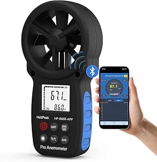 HOLDPEAK 866B-APP Digital Anemometer Handheld APP Wind Speed Meter for Measuring Wind Speed, Temperature, Wind Chill with Backlight (Black)