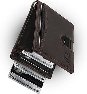 Kings LootMoney Clip Slim Minimalist Wallet for Men | RFID Blocking Leather Design with Money Clip | Front Pocket Bifold Holds 12 Cards | Stylish & Compact Wallets (Brown)