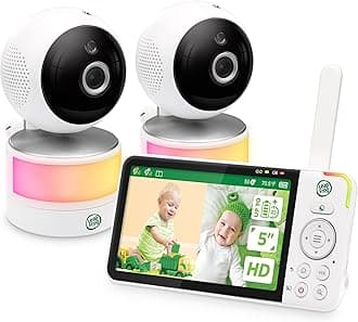 LF915-2HD Video Baby Monitor with 2 Camera, 5" 720p HD LCD Display, 360° Pan & Tilt with 8X Zoom Cameras, Color Night Vision, Night Light, Two-Way Intercom, Smart Sensors