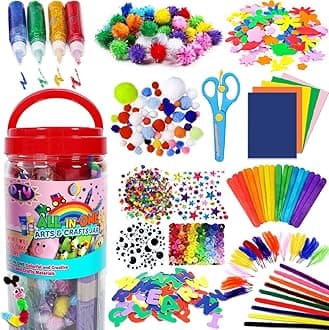 FUNZBO Arts and Crafts Supplies for Kids-Easter Craft Kit with Glitter Glue Stick,Pipe Cleaners Pom Poms Craft Tools,DIY School Supplies Kit, Girls Toys, Birathday Gifts for Girls Boys Age 4+