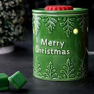 STAR MOON Pluggable Fragrance Warmer Wax Melter for Christmas Decoration Home/Dorm/Office No Flame No Smoke No Soot Packaged Together with Two Bulbs- Christmas Snowy Green Forest
