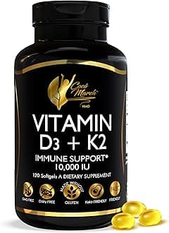 Cocó March N.M.D Vitamin D3+K2 10,000 IU - High Potency Supplement for Women & Men, Immune Support, Bone & Joint Health - Gluten-Free, Non-GMO, 4 Month Supply, 250 mcg D3, 180 mcg of Vitamin K2