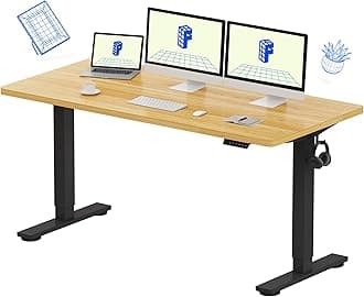 EN1 Whole-Piece Standing Desk 60"x24" Height Adjustable Desk, Electric Sit Stand Desk Home Office Table Standing Desk (Black Frame + Maple Top, 2 Packages)