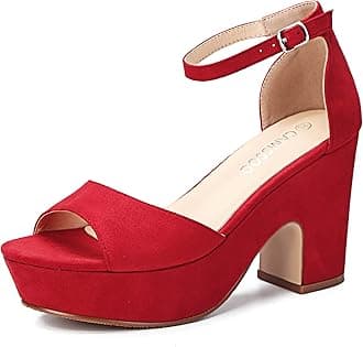 CAMSSOO Women's Platforms Wedges Sandals Suede Open toe Ankle Strap Fashion Wedding Sexy Dress Block Chunky High Heels Pumps Shoes