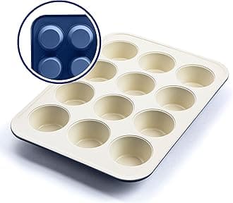 (Muffin Pan, 12 Cup, Royal Blue) - GreenLife Healthy Ceramic Nonstick Navy Muffin Pan, 12 Cup