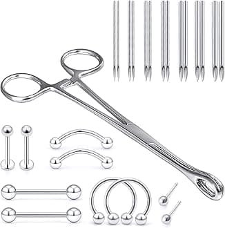 9 Style 316L Surgical Steel Body Piercing Tools Kit Piercing Clamps Forceps Use for Nose Septum Lip Tongue Eyebrow Belly Rings Ear Dermal Piercing Jewelry Kit Tools