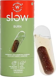 Wellbeing Nutrition Slow | Burn | Caffeine & Chromium in Advanced Liquid L-Carnitine to Convert Fat into Energy | Metabolism, Energy & Endurance, Performance & Recovery (60 Capsules)