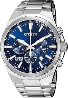 Citizen Quartz Mens Watch, Blue Dial, Stainless Steel, Classic, Silver