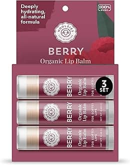 Lip Balm Set: Woolzies All-Natural Shea Butter, Beeswax, Coconut Oil, Vitamin E Infused Lip Moisturizer Care (3 Pack, Berry)
