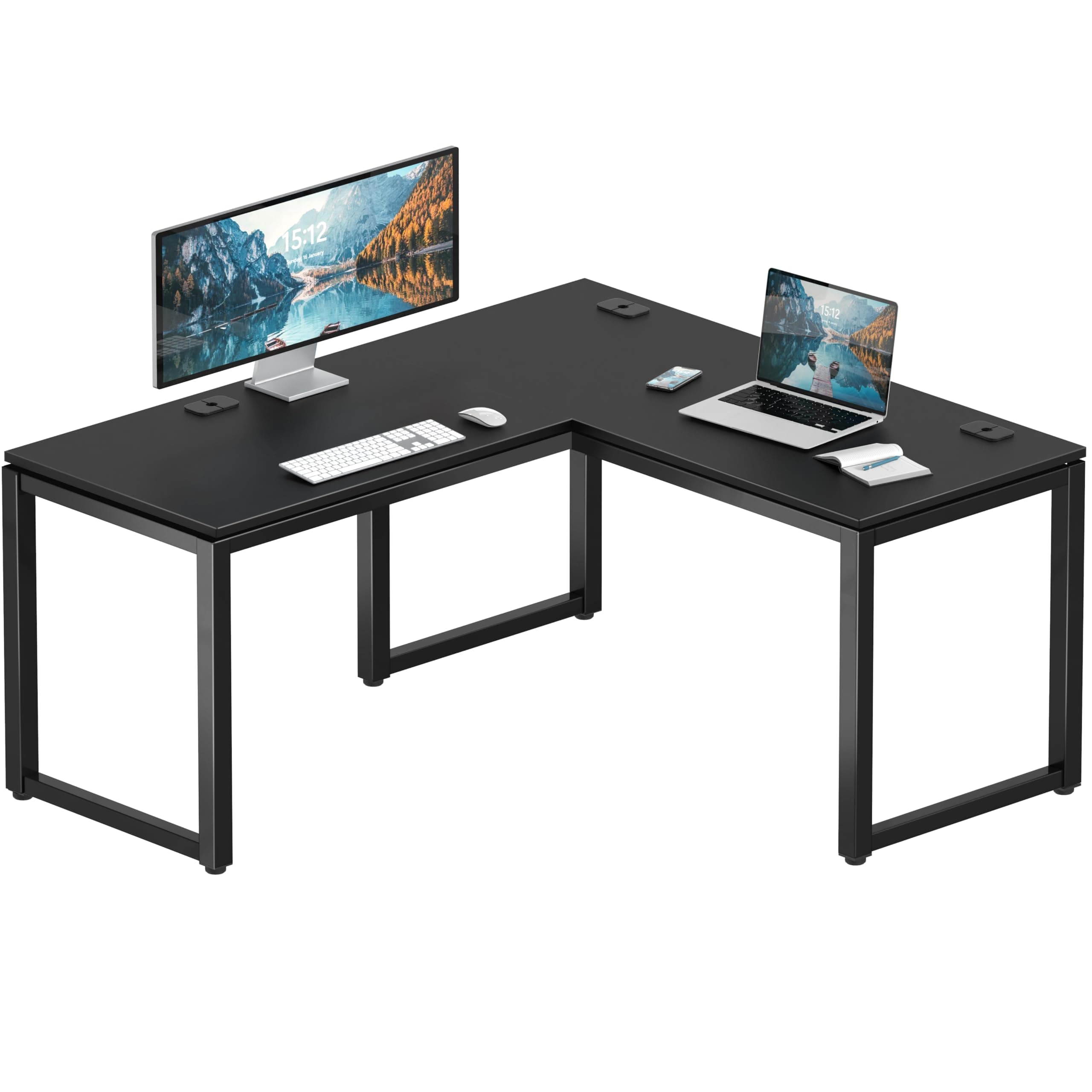 55 x 60 Inches Commercial-Grade L-Shape Corner Office Computer Desk, Black