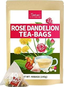 Teelux Dandelion Leaf & Root Tea with Orange Peel, Rose, Jasmine, Red Date, Caffeine Free, Mellow & Light Tarty Flavor, 40 Count