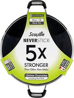 Scoville NEVERSTICK 32cm Stock Pot with Lid, Large Non-Stick Deep Cooking Pot, 8L, Suitable for All Hobs Including Induction, Perfect for Batch Cooking, Dishwasher Safe, PFOA Free, Aluminium, Black