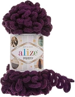 Alize Puffy Knitting Yarn 100 g, Patented Innovation, Loop Knitting without Needles, Colour: 111 Plum