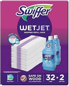 Swiffer Wetjet Mopping Refill Pack (32 Refill Pads + 2-1.25L Bottles of Cleaner)