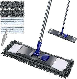 MASTERTOP Flat Mop for Hard Floors & Laminate Wooden Floors | 4 Reusable Microfibre Mop Pads | Adjustable Telescopic Handle | Wet Dry Dust Mop for Kitchen, Bathroom, Wall | Send 1 Cleaning Scrubber