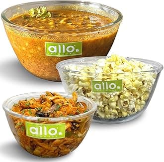 Food Safe Borosilicate Glass Mixing & Serving Bowls for Kitchen, Oven & Microwave Safe Bowls, Dishwasher and Freezer Safe Bowls, Set of 3 500ML, 1000ML, 1600ML, Transparent