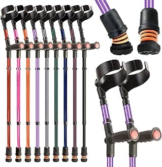 Flexyfoot Shock Absorbing Soft Grip Double Adjustable Crutches - Pair - Lilac - Improve Safety, Improve Grip, Reduce Shocks & Jarring