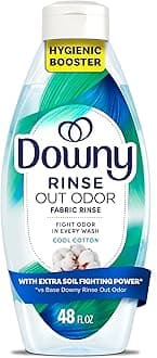 Downy RINSE & REFRESH Laundry Odor Remover and Fabric Softener, Cool Cotton, 48 fl oz, Safe on ALL Fabrics, Gentle on Skin, HE Compatible