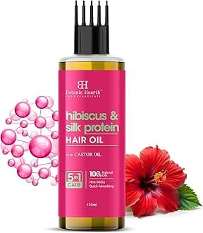 Botanic Hearth Hibiscus Silk Protein Hair Oil for Hair Growth & Hair Fall Control|Nourishing Scalp & Hair Treatment with Castor Oil |Reduces Frizz, Adds Shine|Comb Applicator |For Men & Women|150 ml