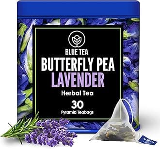 Butterfly Pea Flower Tea - Lavender - 30 Count - Pyramid Plant Based Tea Bag | ANTIOXIDANT RICH | Flower Based - Herbal Tea - Caffeine Free - Detox Tea | Tin Packaging