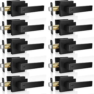 Privacy Door Levers, 10 Pack Matte Black Door Handles, Keyless Interior Door Knobs with Lock for Bedroom Bathroom, Heavy Duty Square Door Lock, Reversible for Left Right Handled Doors