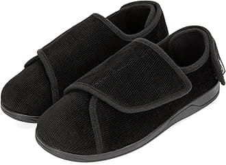 Men's Corduroy Slippers Comfy Adjustable Hook and Loop Memory Foam Wide Indoor House Shoes for Diabetic Swollen Feet