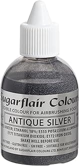 Sugarflair Antique Silver Metallic Glitter Edible Airbrush Colour - Edible Food Colouring Airbrush Paint for Cakes, Cupcakes, Icing and Cake Decorations - 60ml