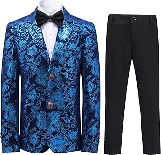 SWOTGdoby Boys Suit Formal Tuexdo Golden Jacquard Slim Fit 2 Pieces Suit Set Jacket Pants for Wedding Prom Party