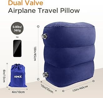 HOMCA Inflatable Travel Foot Rest Pillow (2-Pack) Adjustable Height Leg Pillow Fast Inflating Airplane Bed for Toddlers Footrest Pillow for Office, Airplane, Train, Cars, Home (Grey)