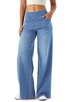 Large Denim Wide Leg Pants for Women, High Waisted and Slimming with Multiple Pockets, Straight Tube, Loose fit, Cat Whisker, Marbling wash Craft, High Elasticity Casual Jeans