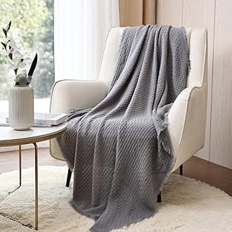 CREVENT Farmhouse Waffle Knit Throw Blanket Textured Cover for Couch Sofa Chair Bed Home Decoration, Soft Warm Cozy Light Weight for Spring Summer Fall (127cmX152cm Light Grey)