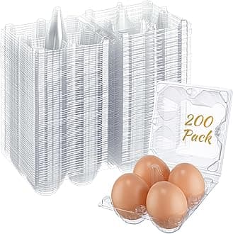 Zubebe 200 Pieces Clear Egg Cartons Plastic Egg Cartons Bulk Empty Chicken Egg Tray Holds Securely Clear Blank Egg Cartons for Chicken Farm Business Market Home Refrigerator Storage(2 x 2 Grids)