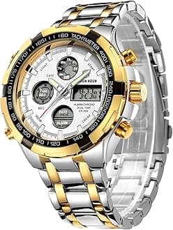 Luxury Stainless Steel Analog Digital Watches for Men Male Outdoor Sport Waterproof Big Heavy Wristwatch