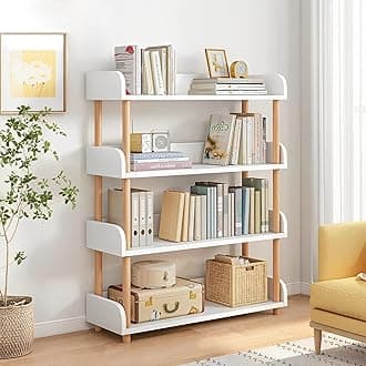 MostNow 4-Tier Wooden Open Bookcase,Wood Storage Shelves Display Stand,Modern Freestanding Bookshelf with Side Panels and Solid Wood Frame for Home and Office, Storage Cabinet (White)
