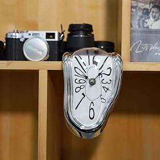 FAREVER Melting Clock, Salvador Dali Watch Melted Clock for Decorative Home Office Shelf Desk Table Funny Creative Gift, Arab Silver