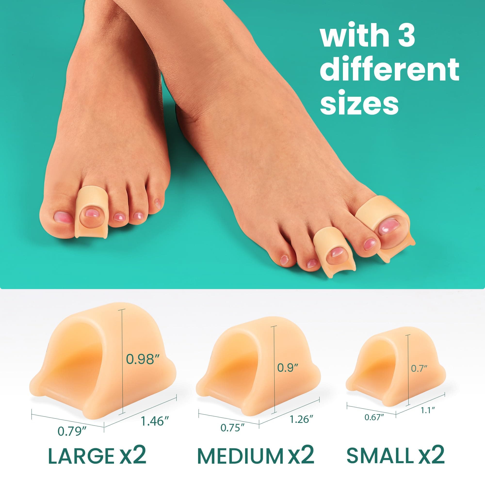 Hammertoe Corrector – 6 Pack Toe Splints – Soft Gel Toe Straighteners – Realign Bent, Curled, Crooked, Claw, Hammer Toes – Toe Corrector for Men and Women, 3 Different Sizes (Beige)