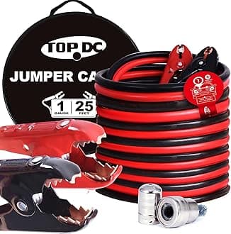 TOPDC 1 Gauge 25 Feet Jumper Cables for Car, SUV and Trucks Battery, Heavy Duty Automotive Booster Cables for Jump Starting Dead or Weak Batteries with Carry Bag, (TD-P0125)